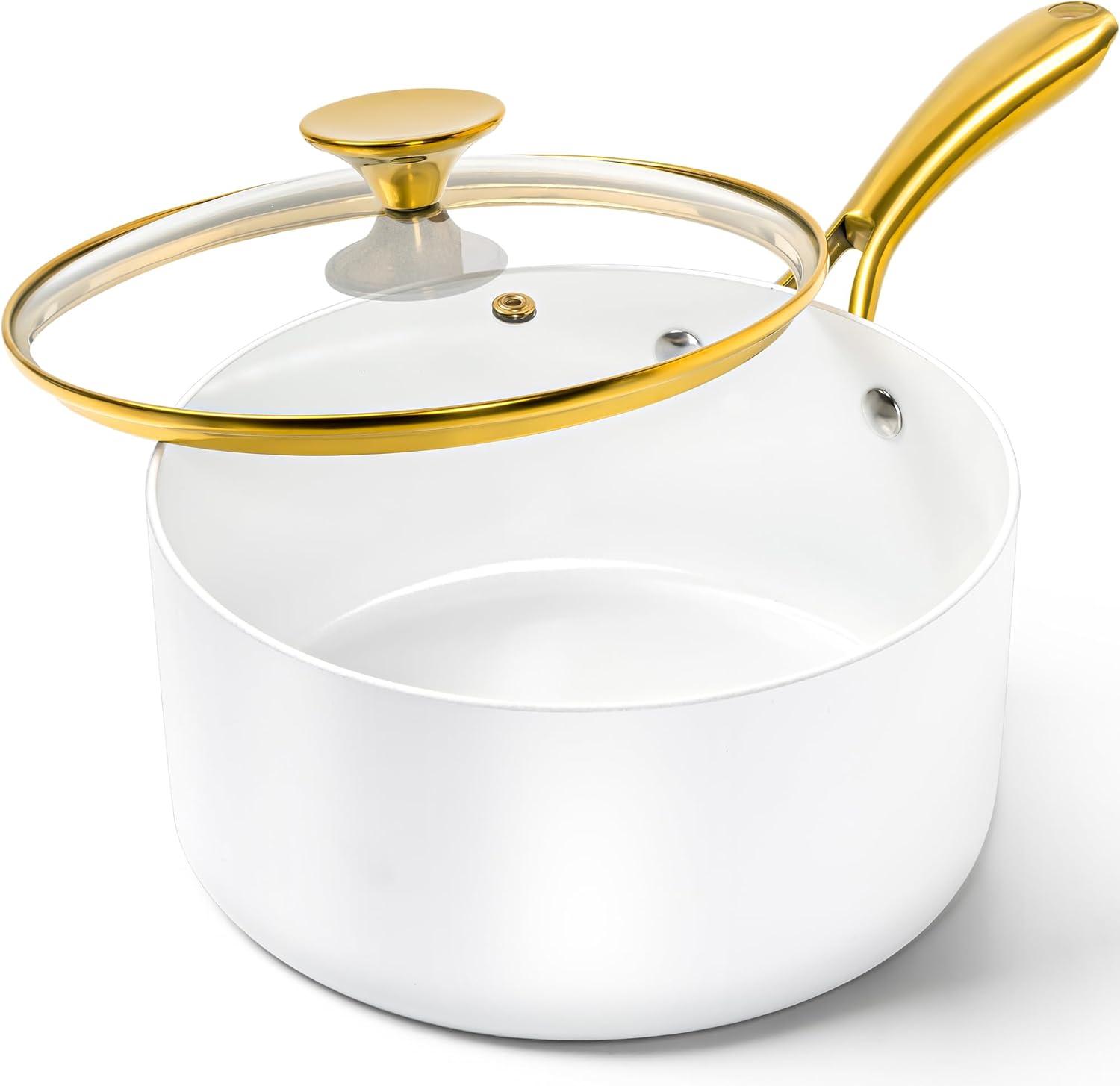 image:imageMICHELANGELO Sauce Pan with Lid Nonstick Ceramic Saucepan Set1Qt amp 2Qt amp 3Qt Small Pots with Ergonomic Handle Sauce Pans Sets Oven Safe WhiteWhite