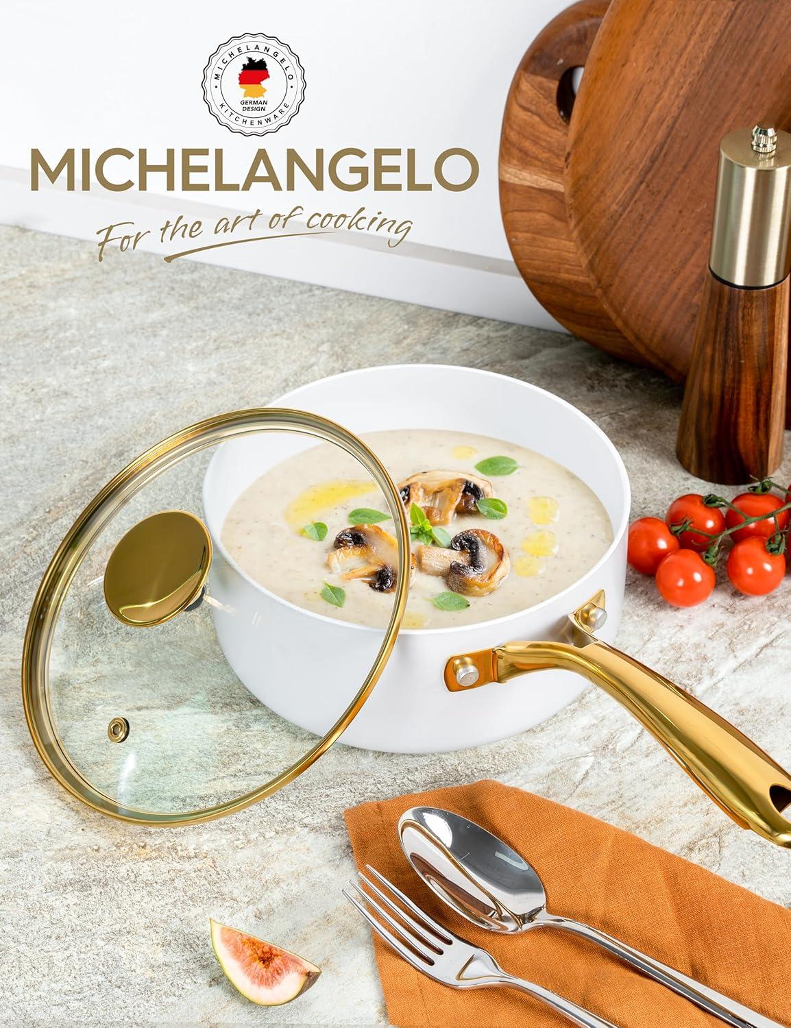 image:imageMICHELANGELO Sauce Pan with Lid Nonstick Ceramic Saucepan Set1Qt amp 2Qt amp 3Qt Small Pots with Ergonomic Handle Sauce Pans Sets Oven Safe WhiteWhite
