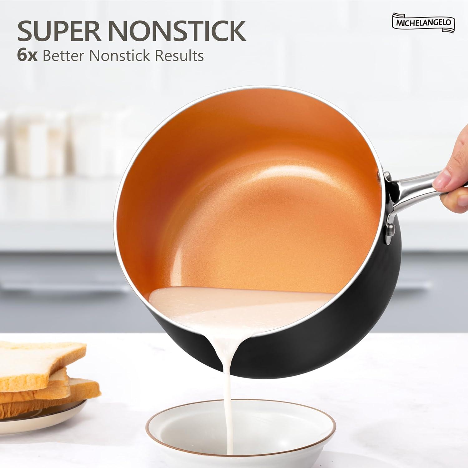 image:imageMICHELANGELO Sauce Pan with Lid Ultra Nonstick 3 Qt Saucepan with Lid 3 Quart Non Stick Pot Induction Compatible Ceramic Small Pot Copper1 Quarts