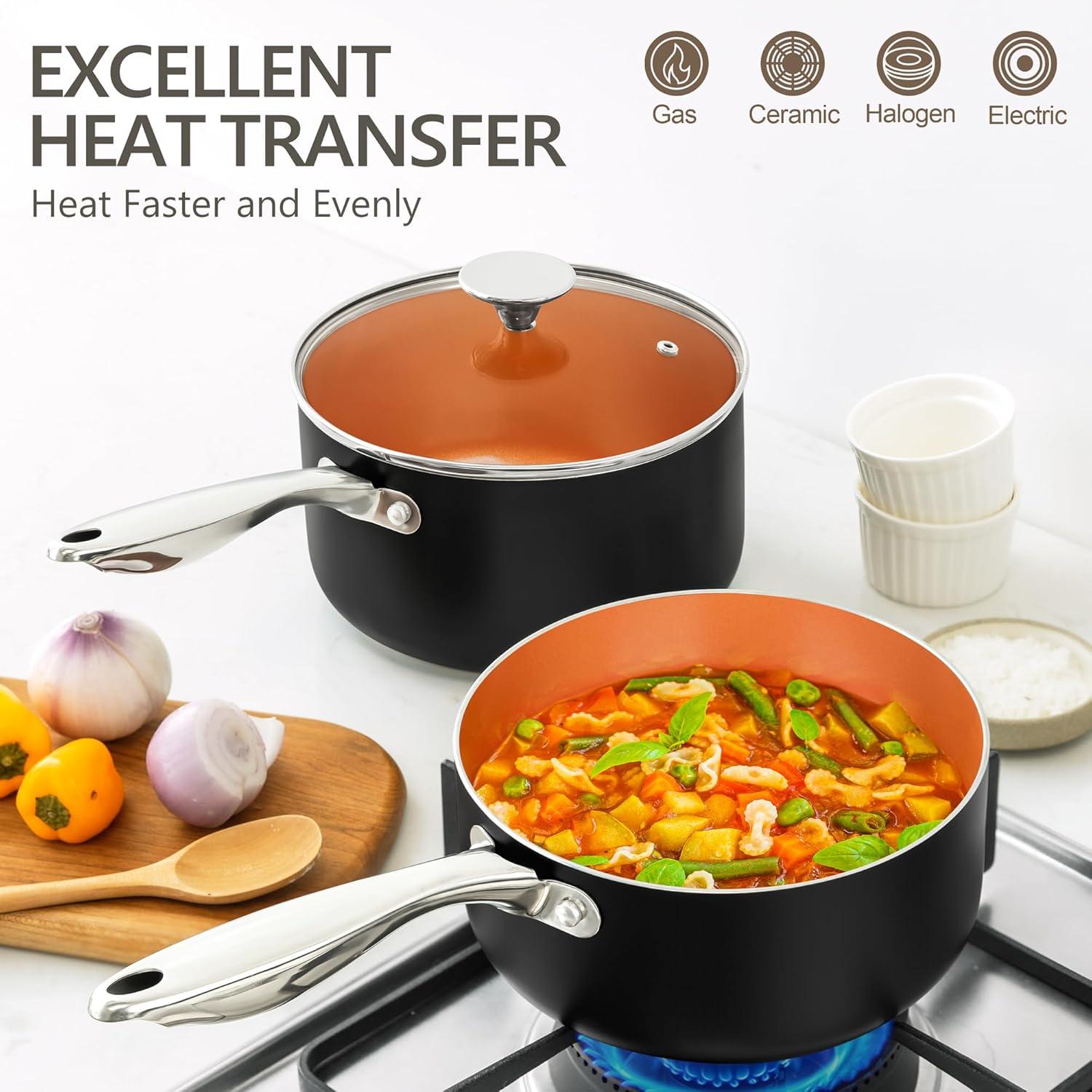 image:imageMICHELANGELO Sauce Pan with Lid Ultra Nonstick 3 Qt Saucepan with Lid 3 Quart Non Stick Pot Induction Compatible Ceramic Small Pot Copper1 Quarts