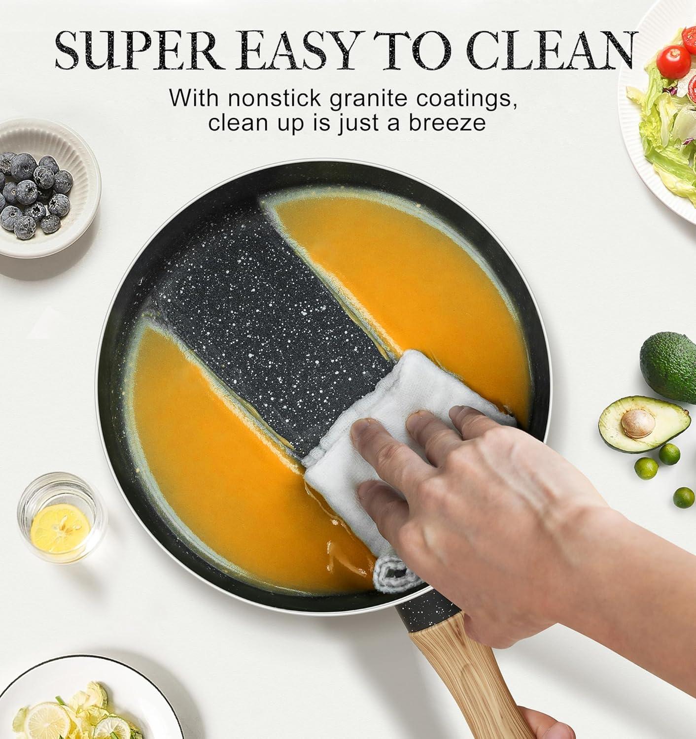 image:imageMICHELANGELO Saucepan Set Nonstick Sauce Pans with Granite Coatings Stone Sauce Pan with Lids Non Stick Pot Sets Sauce Pots 3 Piece 1Qt 2Qt amp 3QtBlack