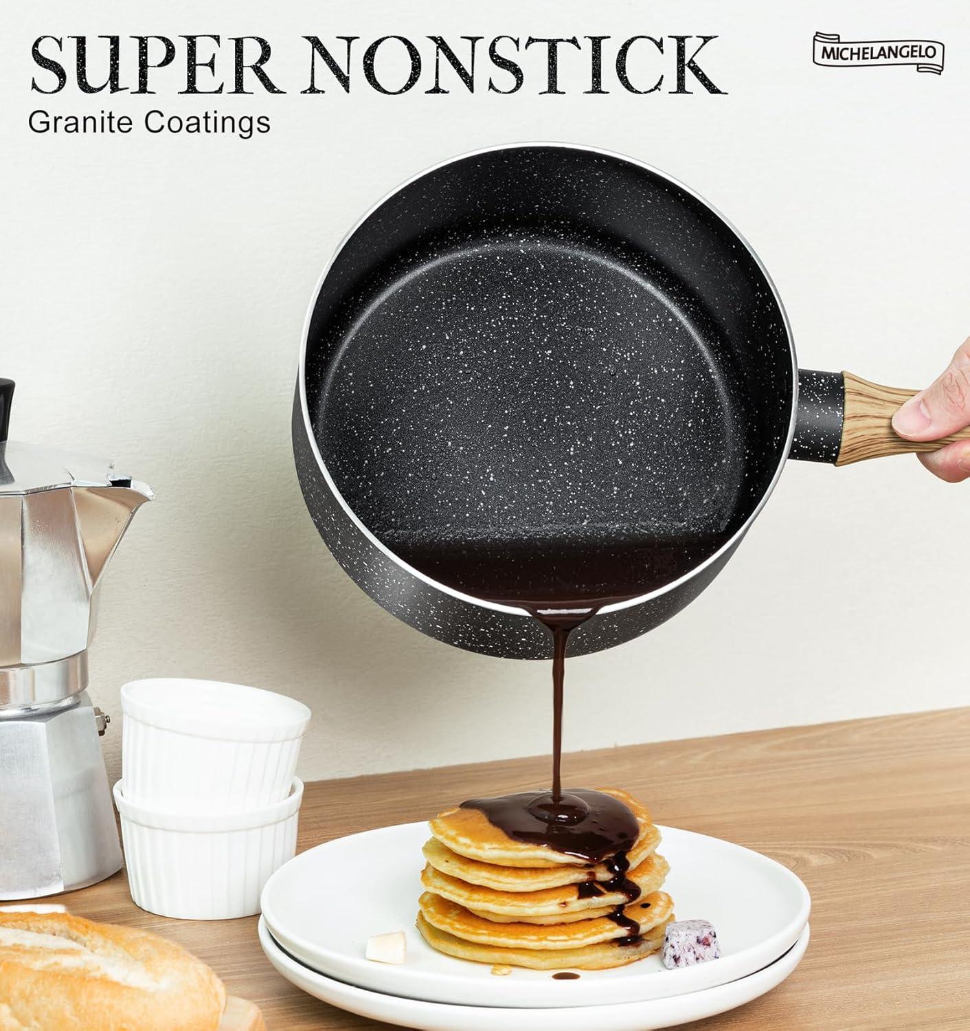 image:imageMICHELANGELO Saucepan Set Nonstick Sauce Pans with Granite Coatings Stone Sauce Pan with Lids Non Stick Pot Sets Sauce Pots 3 Piece 1Qt 2Qt amp 3QtBlack