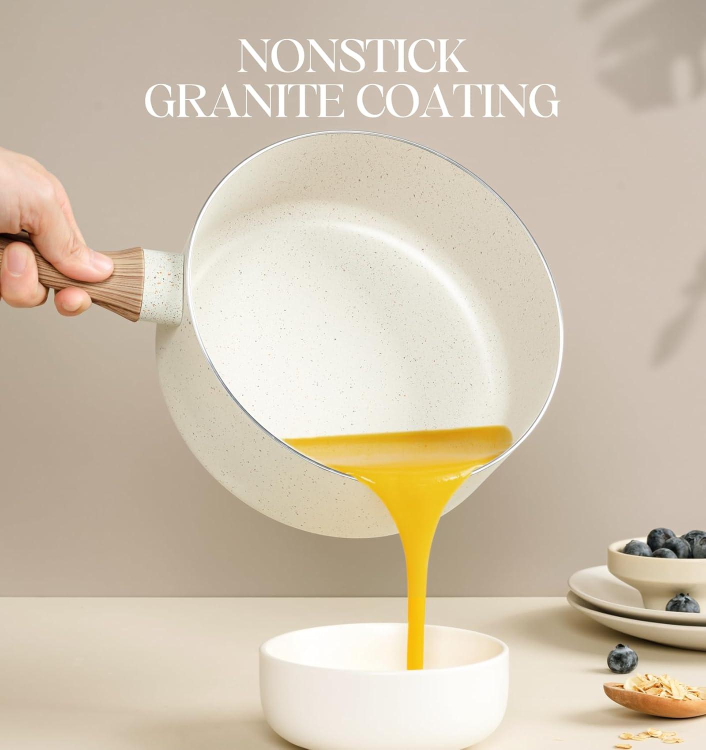 image:imageMICHELANGELO Saucepan Set Nonstick Sauce Pans with Granite Coatings Stone Sauce Pan with Lids Non Stick Pot Sets Sauce Pots 3 Piece 1Qt 2Qt amp 3QtWhite