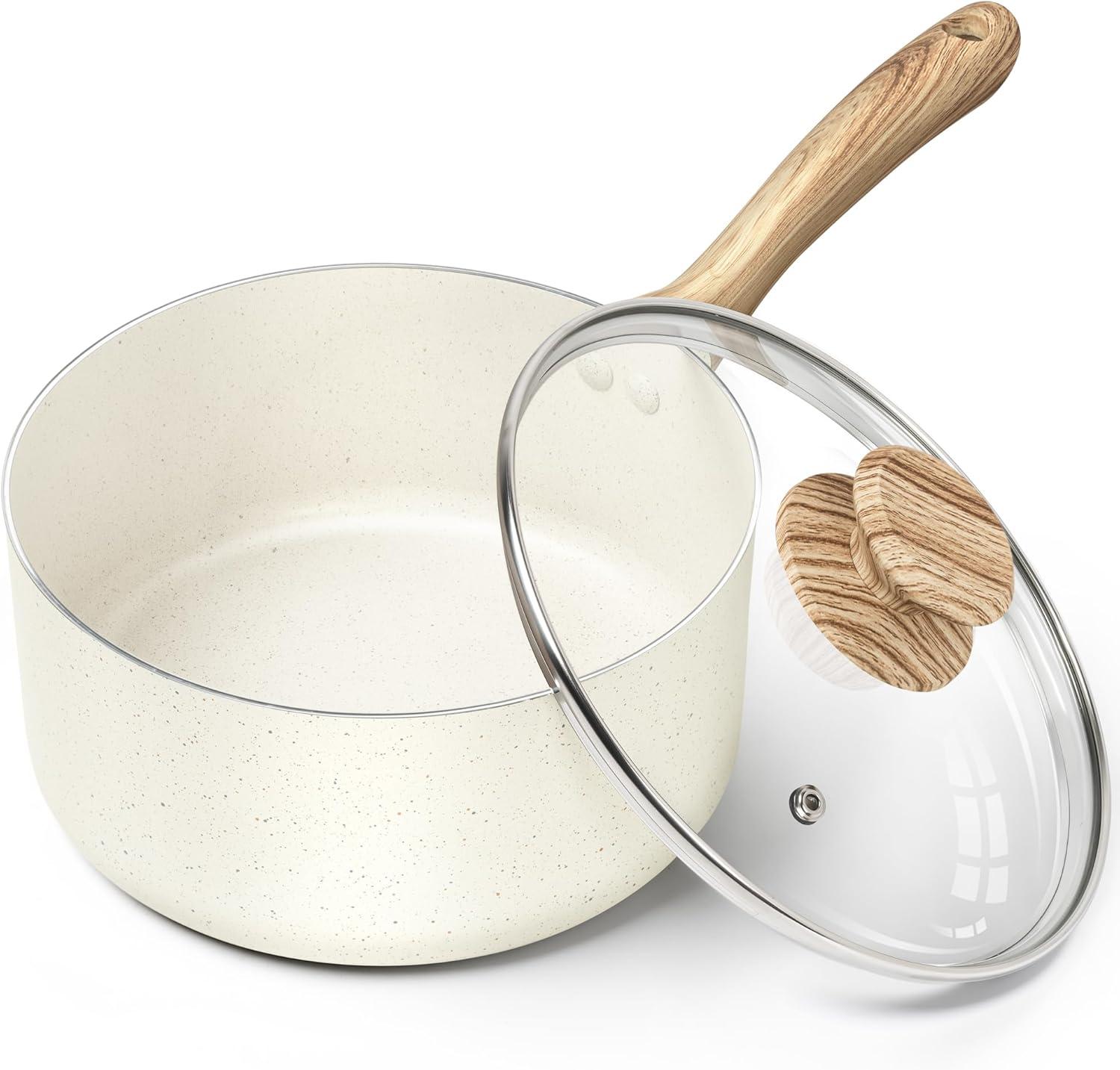 image:imageMICHELANGELO Saucepan Set Nonstick Sauce Pans with Granite Coatings Stone Sauce Pan with Lids Non Stick Pot Sets Sauce Pots 3 Piece 1Qt 2Qt amp 3QtWhite