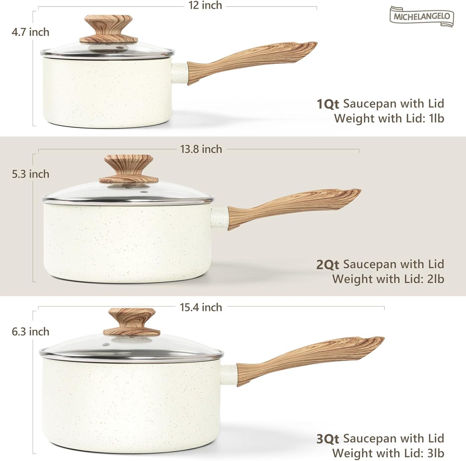 image:imageMICHELANGELO Saucepan Set Nonstick Sauce Pans with Granite Coatings Stone Sauce Pan with Lids Non Stick Pot Sets Sauce Pots 3 Piece 1Qt 2Qt amp 3QtWhite
