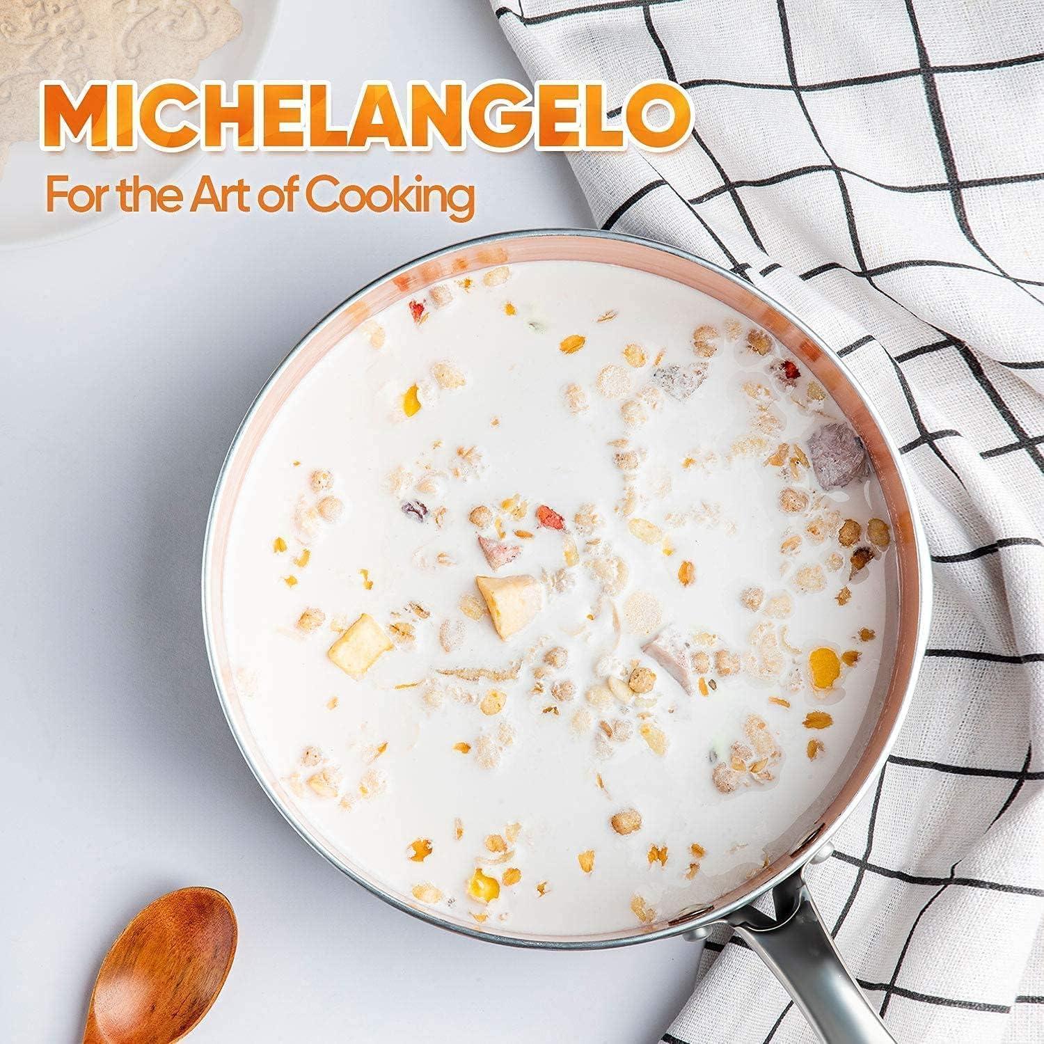 image:imageMICHELANGELO Saucepan Set with Lid Nonstick 1Qt 2Qt 3QT Copper Sauce Pan Set with Lid Small Pot with Lid Ceramic Nonstick Saucepan Set Small Sauce Pots Copper Pot Set