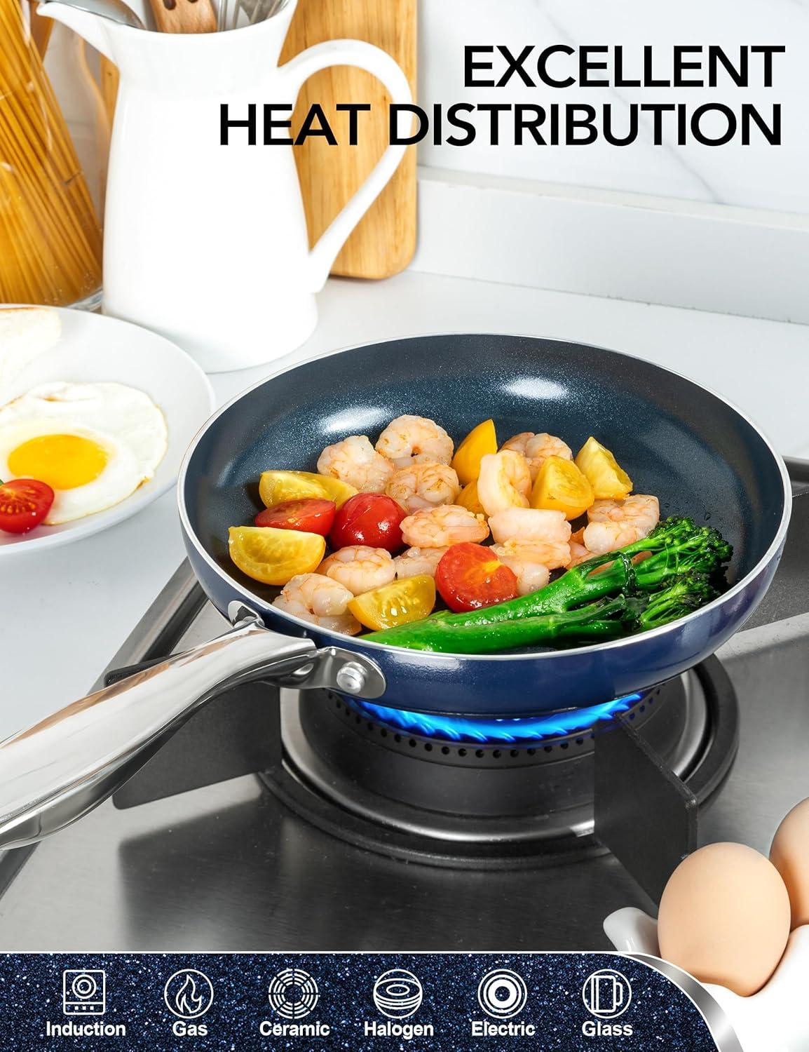 image:imageMICHELANGELO Small Frying Pan 8 Inch Nonstick Frying Pan with Lid NonToxic Omelette Pan with Stainless Handle Nonstick Skillet BlueCeramic14inch