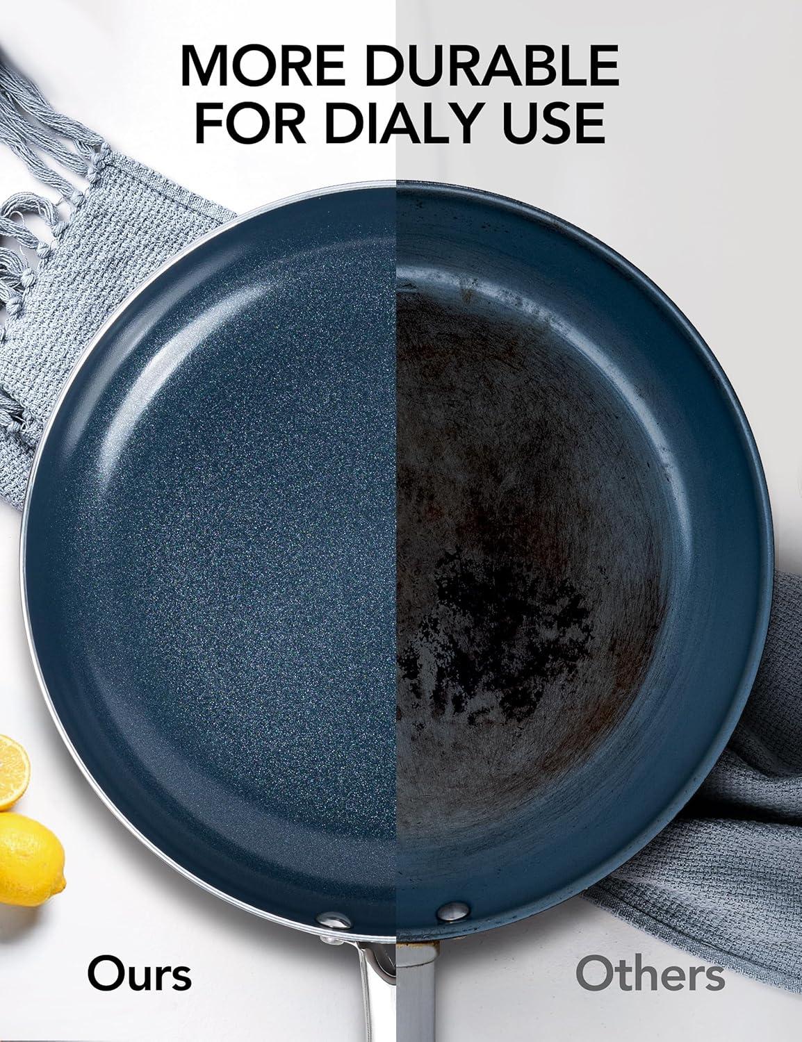 image:imageMICHELANGELO Small Frying Pan 8 Inch Nonstick Frying Pan with Lid NonToxic Omelette Pan with Stainless Handle Nonstick Skillet BlueCeramic14inch