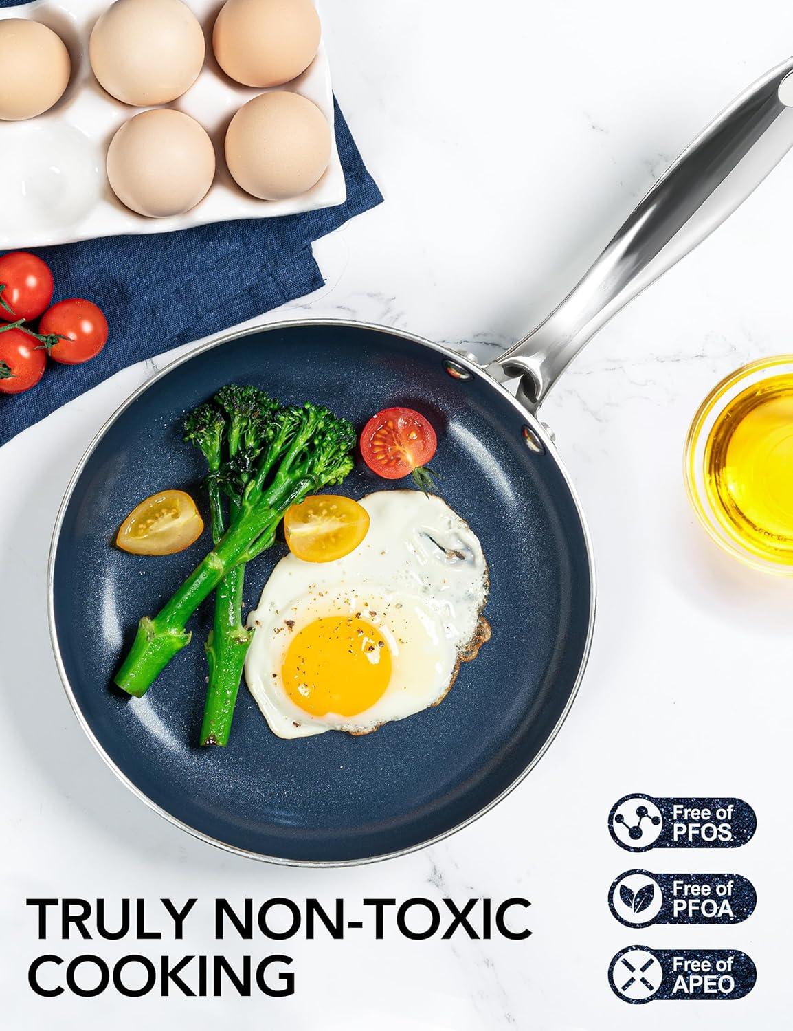 image:imageMICHELANGELO Small Frying Pan 8 Inch Nonstick Frying Pan with Lid NonToxic Omelette Pan with Stainless Handle Nonstick Skillet BlueCeramic14inch