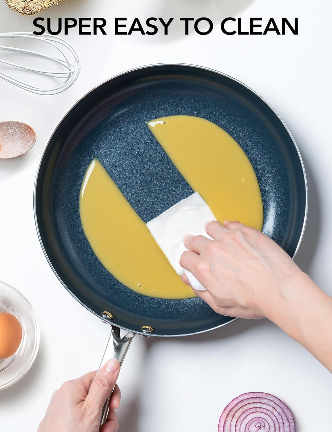 image:imageMICHELANGELO Small Frying Pan 8 Inch Nonstick Frying Pan with Lid NonToxic Omelette Pan with Stainless Handle Nonstick Skillet BlueCeramic14inch