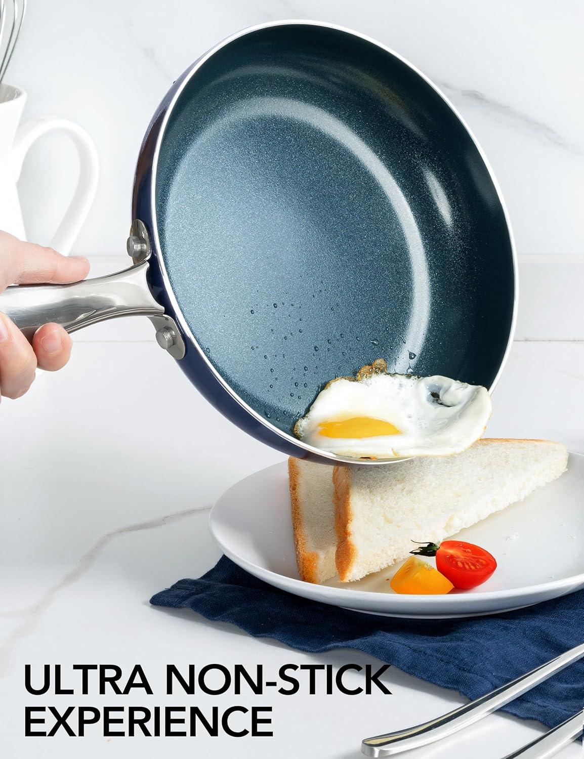 image:imageMICHELANGELO Small Frying Pan 8 Inch Nonstick Frying Pan with Lid NonToxic Omelette Pan with Stainless Handle Nonstick Skillet BlueCeramic14inch