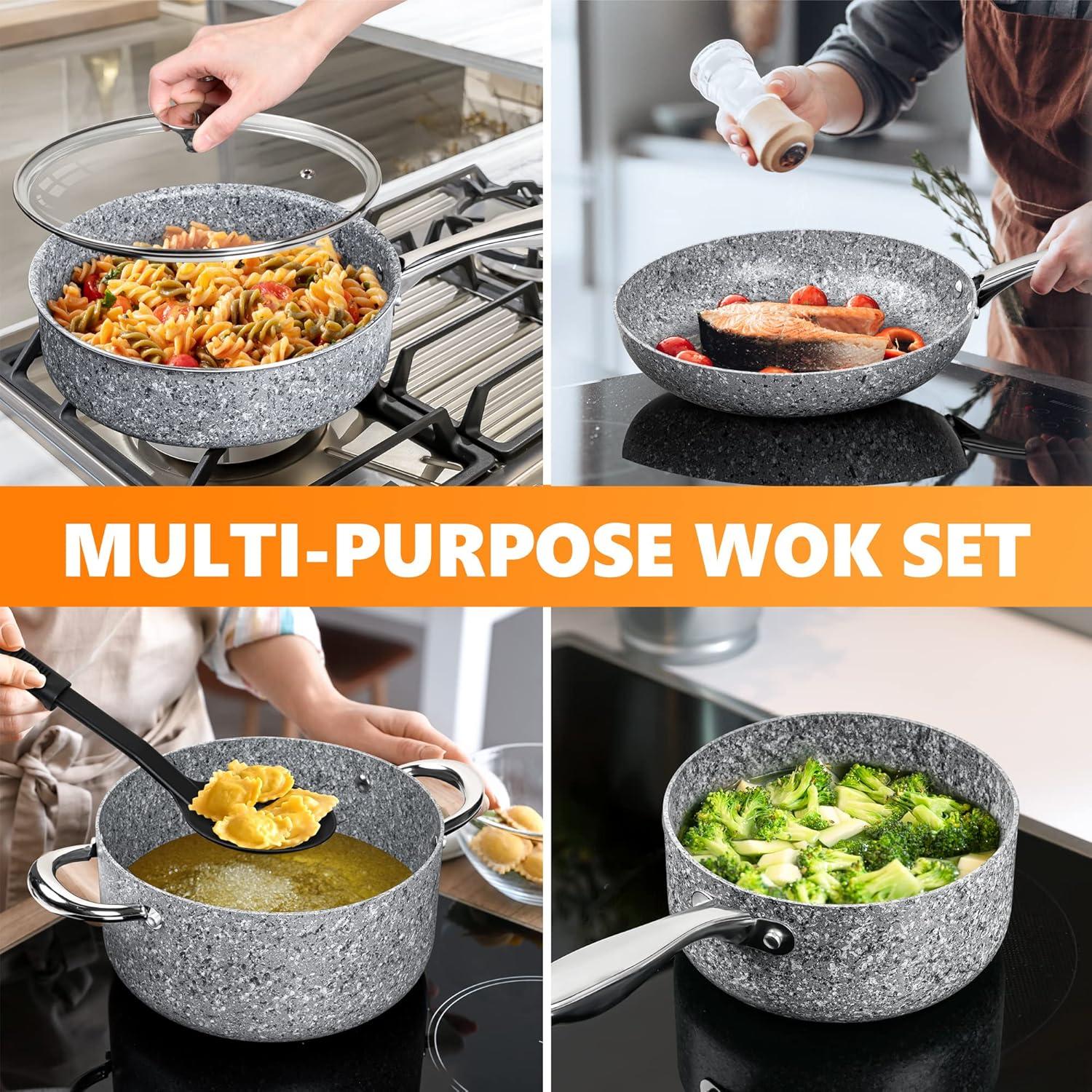 image:imageMICHELANGELO Stone Cookware Set 10 Piece Ultra Nonstick Pots and Pans Set with StoneDerived Coating Kitchen Cookware Sets Stone Cookware Sets Granite Pots and Pans 10 PieceGrey 15 Piece