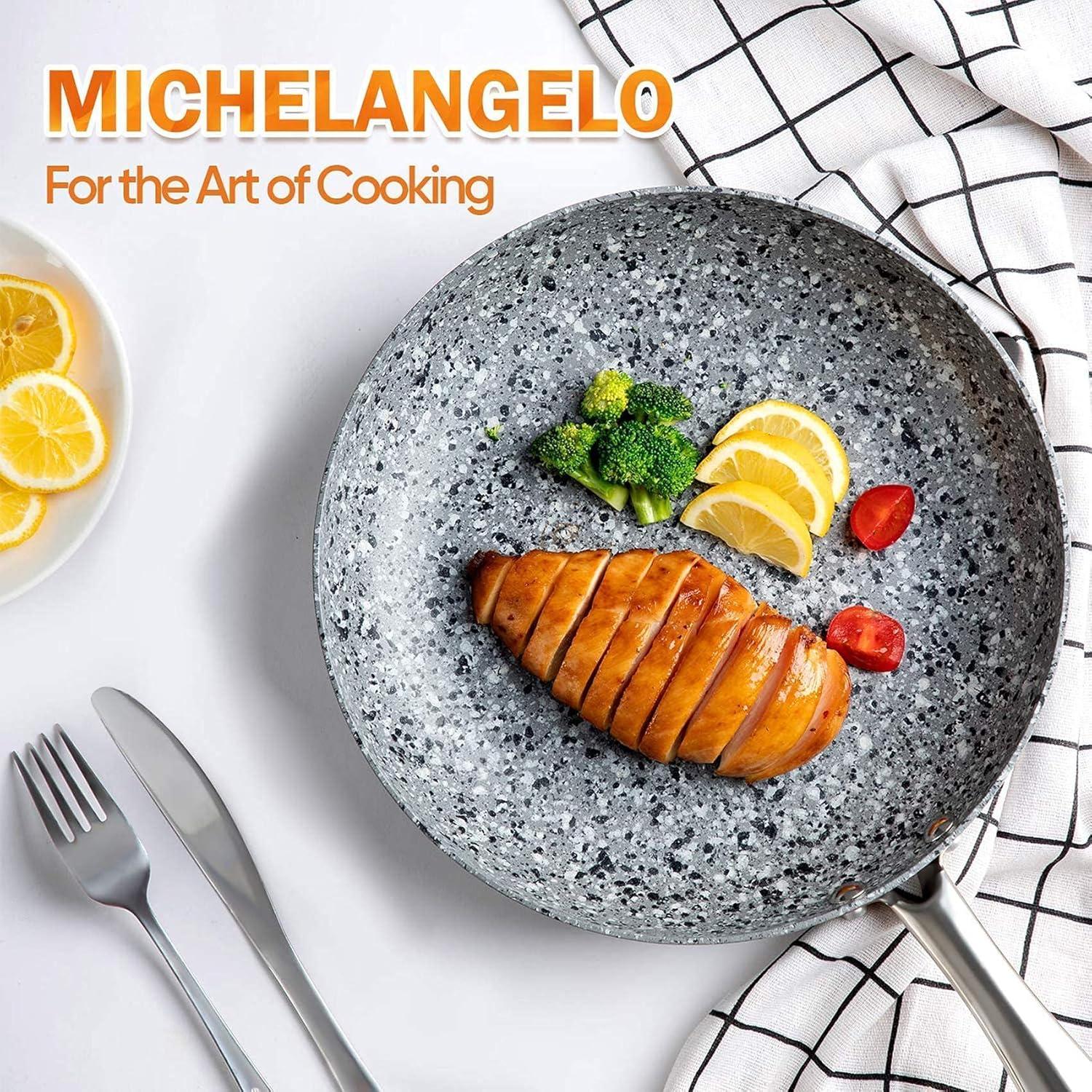 image:imageMichelangelo Stone 10 Piece Cookware Set with 12 Inch Frying Pan Nonstick Aluminum Pots and Pans Heat Resistant Oven Safe