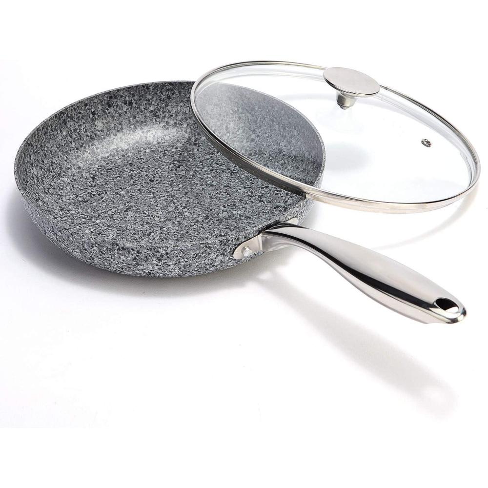 image:imageMICHELANGELO 10 Inch Granite Frying Pan with Lid Nonstick Stone Frying Pan Granite Rock Pan  Grey