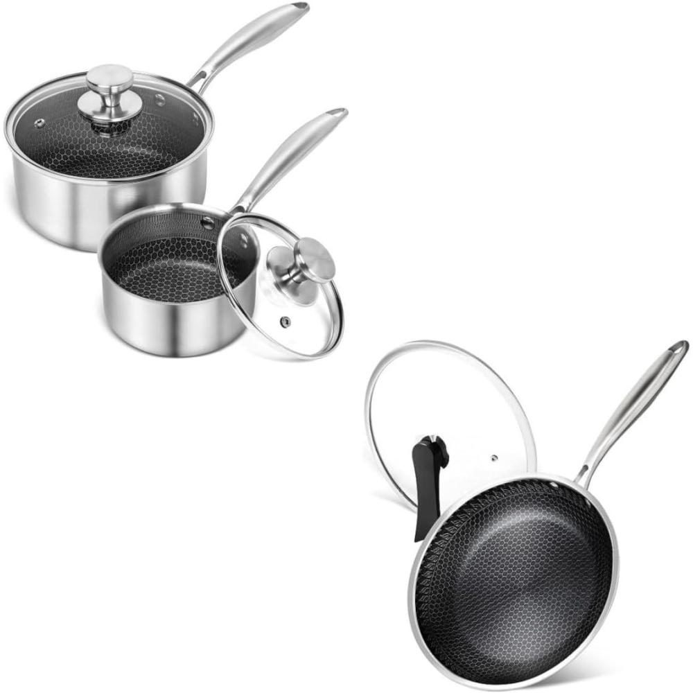 image:imageMICHELANGELO 12 Inch Frying Pan with Lid 1QT amp 2QT Stainless Steel Saucepan Set