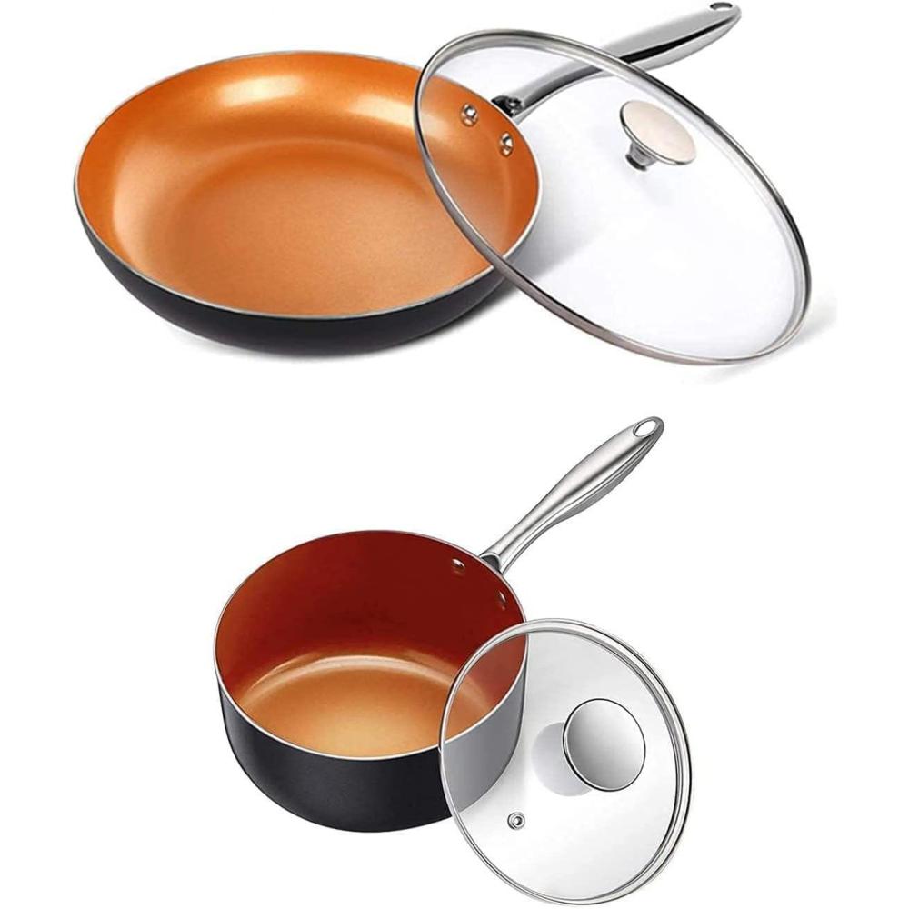 image:imageMICHELANGELO 3 Quart Saucepan  10 Inch Frying Pan with Lid Ultra Nonstick Coppper Sauce Pan with Lid Ceramic Nonstick Saucepan and Frying Pan Small Sauce Pot Copper Pot and Pan