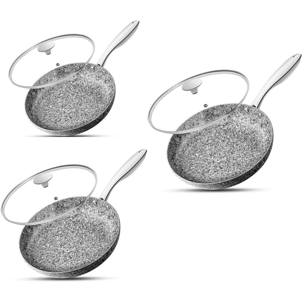 image:imageMICHELANGELO 8 Inch 10 Inch 12 Inch Frying Pan with Lid Stone Skillets Nonstick Stone Frying Pan with StoneDerived Coating Granite Frying Pan Nonstick Frying Pans Set