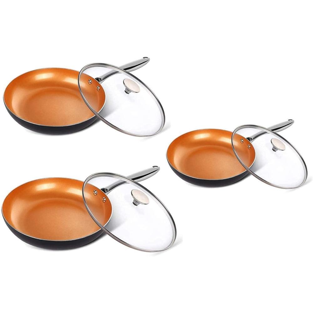 image:imageMICHELANGELO 8 Inch 10 Inch 12 Inch Frying Pan Set Copper Frying Pan Set with Lid 81012