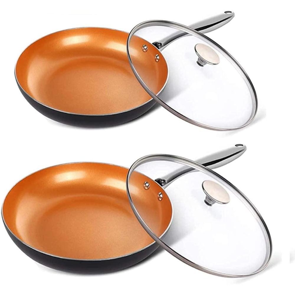 image:imageMICHELANGELO 8 Inch 12 Inch Frying Pan Set Copper Frying Pan Set with Lid Nonstick Frying Pan Set Copper Pans with Lid Nonstick Skillets with Lid Ceramic Fry Pan with Lid 8 12