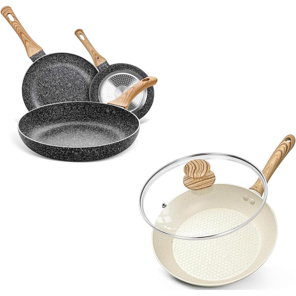 image:imageMICHELANGELO Frying Pan Set 89511 8 Inch Frying Pan with Nonstick Granite Coatings