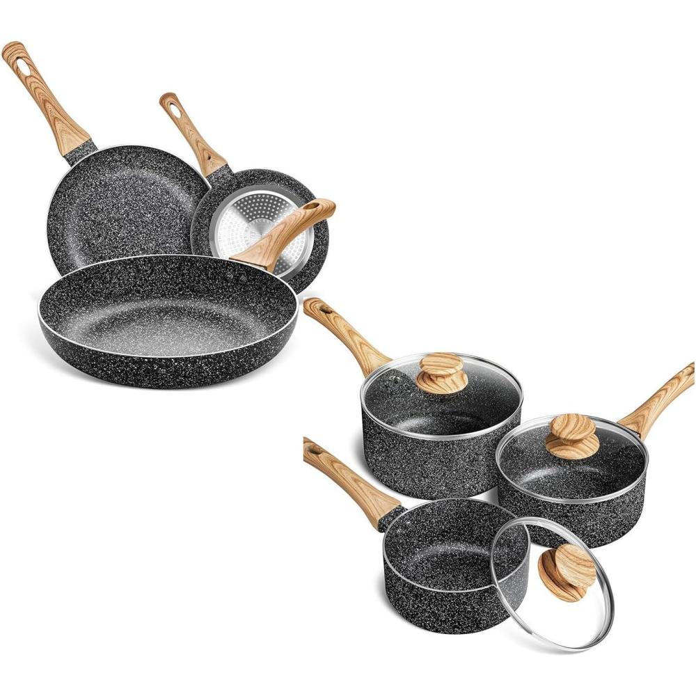 image:imageMICHELANGELO Granite Frying Pan Set 89511 1QT2QT3QT Saucepan Set with Nonstick Granite Coatings
