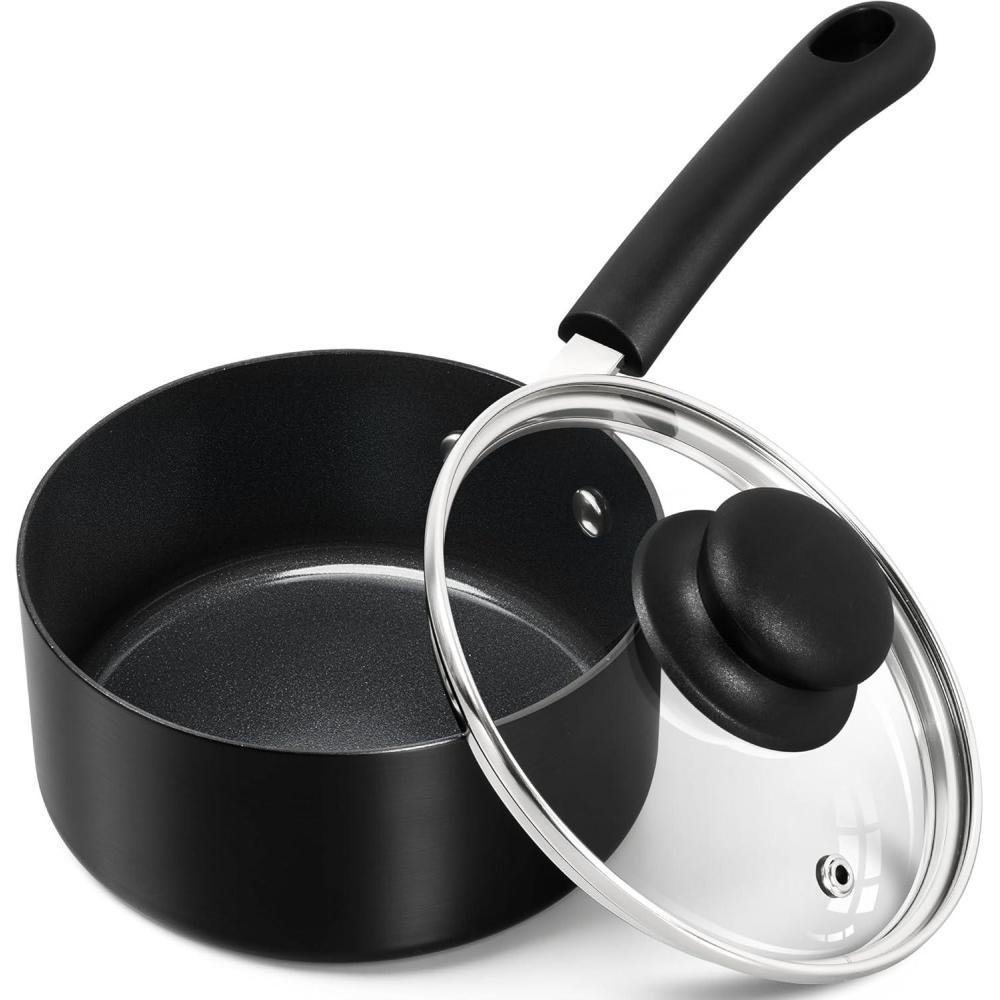 image:imageMICHELANGELO Nonstick Sauce Pan Sets Ceramic Saucepan with Lid Multipurpose Pot with Lid NonToxic Saucepans 1QT amp 2QT amp 3QT WhiteBlack