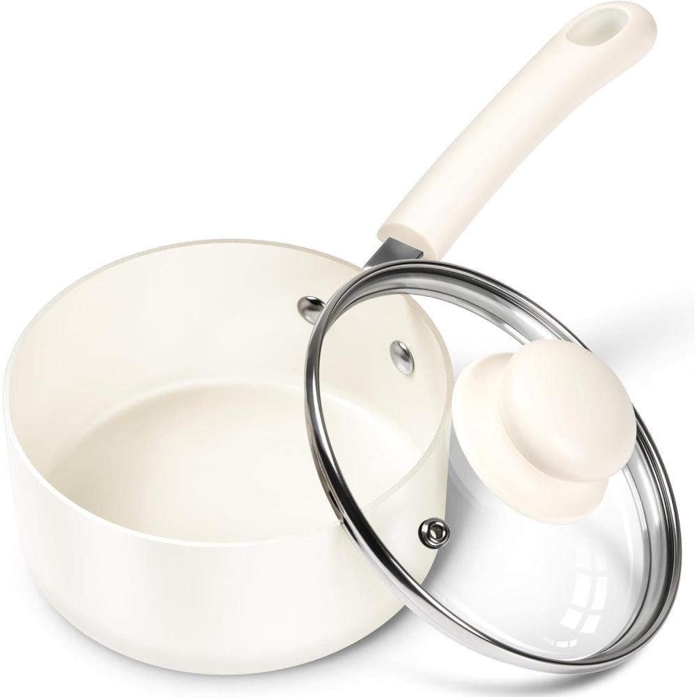 image:imageMICHELANGELO Nonstick Sauce Pan Sets Ceramic Saucepan with Lid Multipurpose Pot with Lid NonToxic Saucepans 1QT amp 2QT amp 3QT WhiteWhite