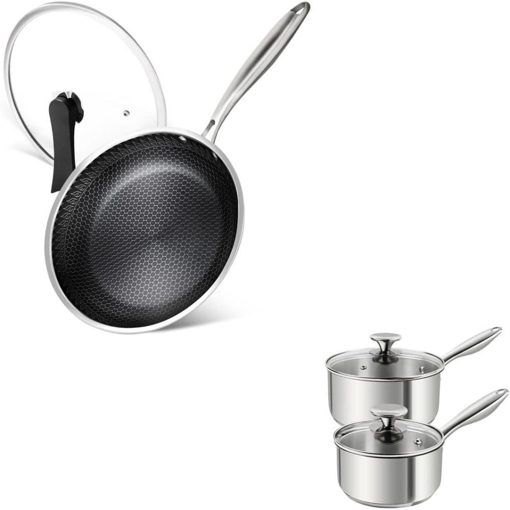 image:imageMICHELANGELO Premium Stainless Steel Saucepan Set 1Qt amp 2Qt 12 Inch Stainless Steel Frying Pan with Lid