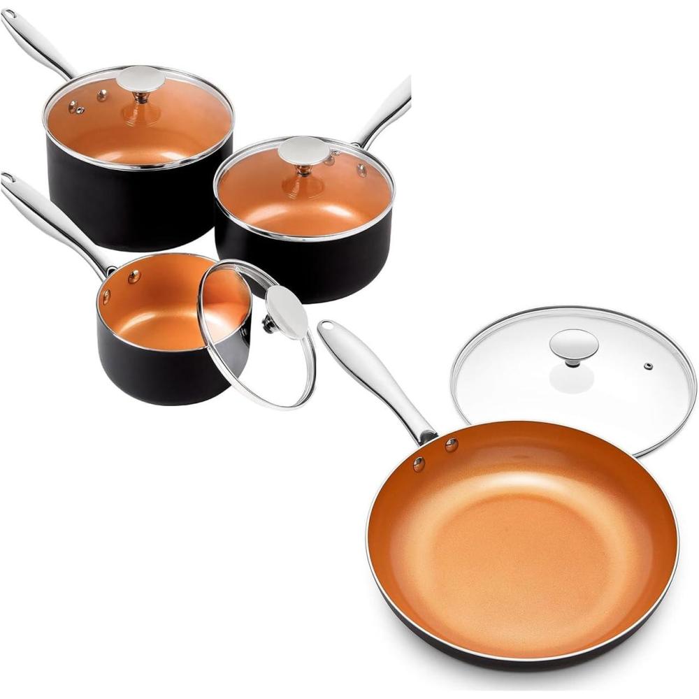 image:imageMICHELANGELO Sauce Pan Set 1 Quart amp 2 Quart amp 3 Quart Nonstick Frying Pan 10 Inch with Lid