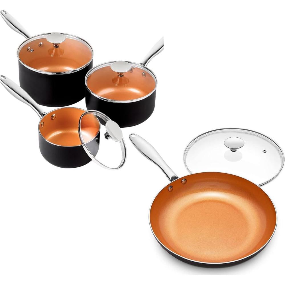 image:imageMICHELANGELO Sauce Pan Set 1 Quart amp 2 Quart amp 3 Quart Nonstick Frying Pan 8 Inch with Lid