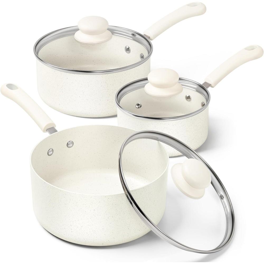 image:imageMICHELANGELO Sauce Pan With Lid Granite Nonstick Saucepans Set 1QTamp2QTamp3QT Saucepan With Lid Multipurpose Cooking Pots WhiteWhite