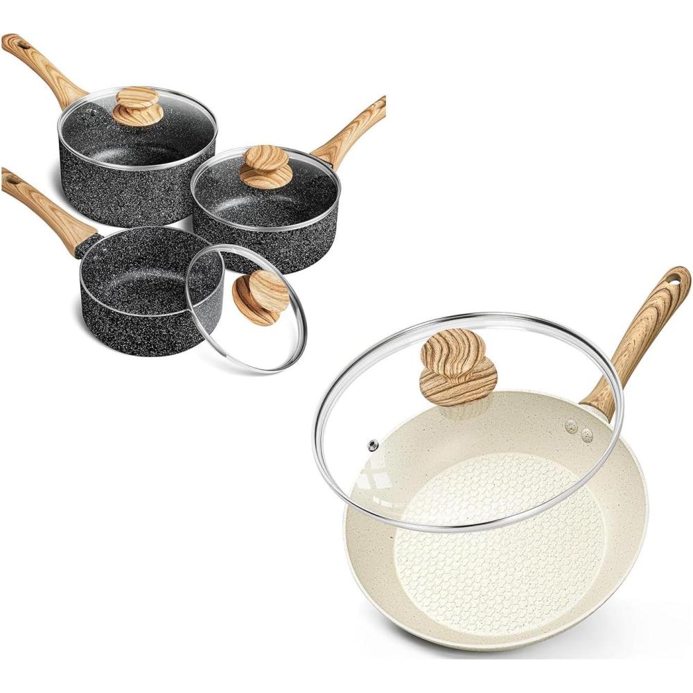image:imageMICHELANGELO Sauce Pan with Lid 1QT2QT3QT 10 Inch Frying Pan with Nonstick Granite Coatings