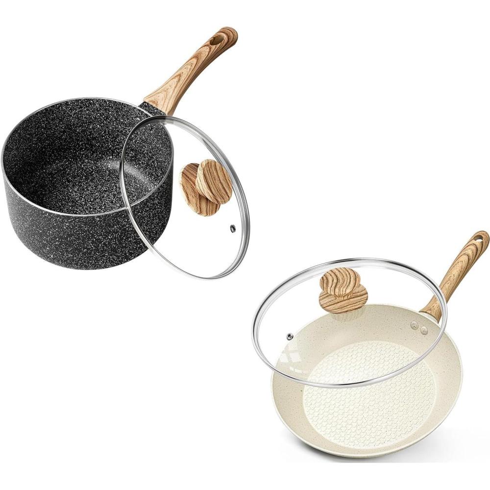 image:imageMICHELANGELO Sauce Pan with Lid 3 Quart 8 Inch Frying Pan with Nonstick Granite Coatings