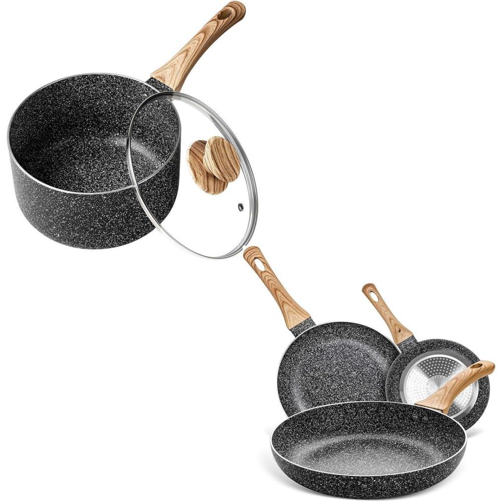 image:imageMICHELANGELO Sauce Pan with Lid 3 Quart 8 amp 95 11 Frying Pan Set with Nonstick Granite Coatings