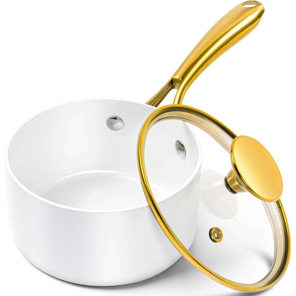 image:imageMICHELANGELO Sauce Pan with Lid Nonstick Ceramic Saucepan Set1Qt amp 2Qt amp 3Qt Small Pots with Ergonomic Handle Sauce Pans Sets Oven Safe WhiteWhite