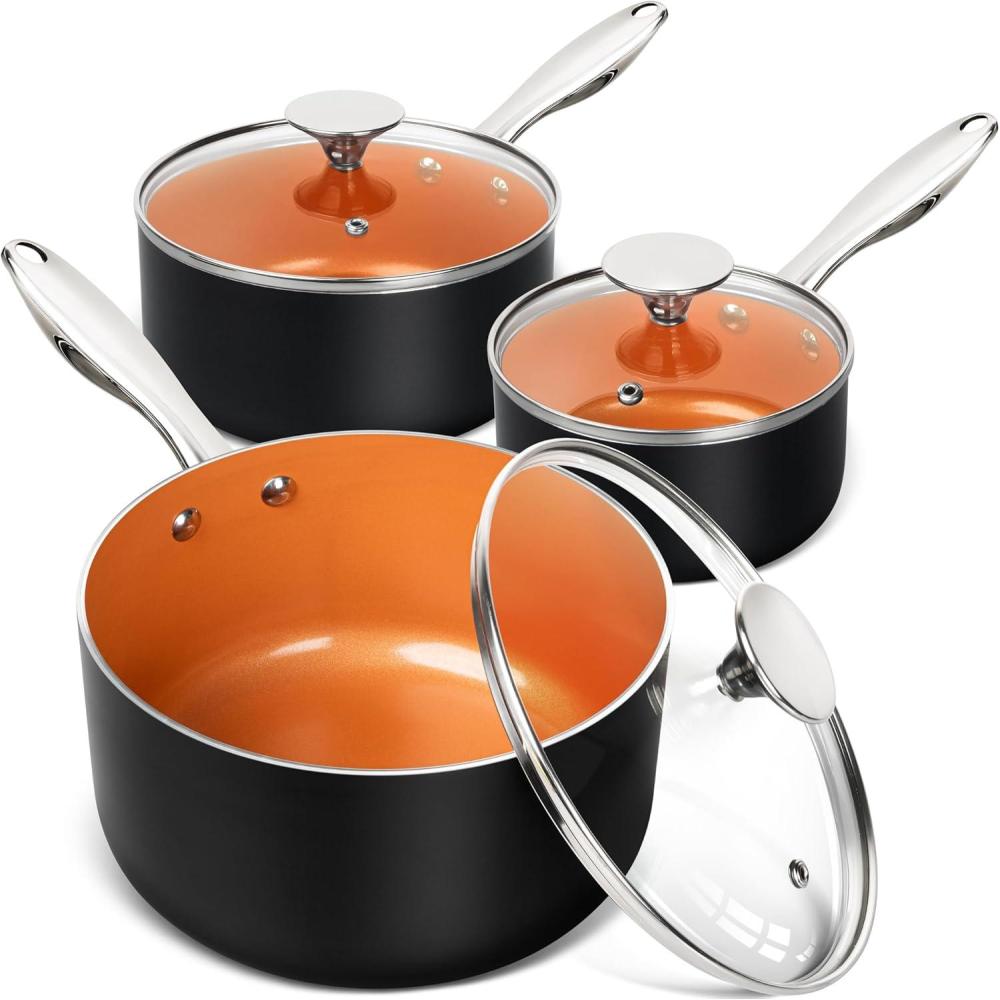image:imageMICHELANGELO Sauce Pan with Lid Ultra Nonstick 3 Qt Saucepan with Lid 3 Quart Non Stick Pot Induction Compatible Ceramic Small Pot Copper123 Quarts