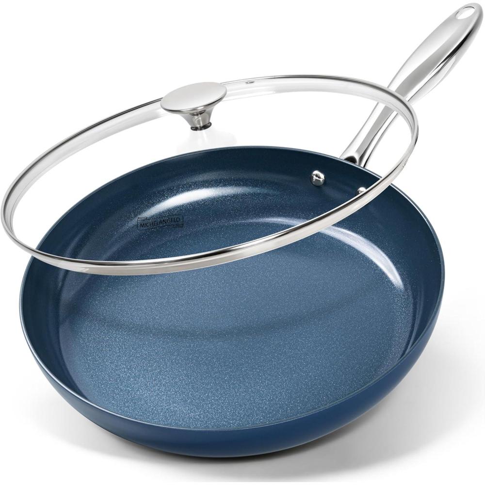 image:imageMICHELANGELO Small Frying Pan 8 Inch Nonstick Frying Pan with Lid NonToxic Omelette Pan with Stainless Handle Nonstick Skillet BlueCeramic12inch