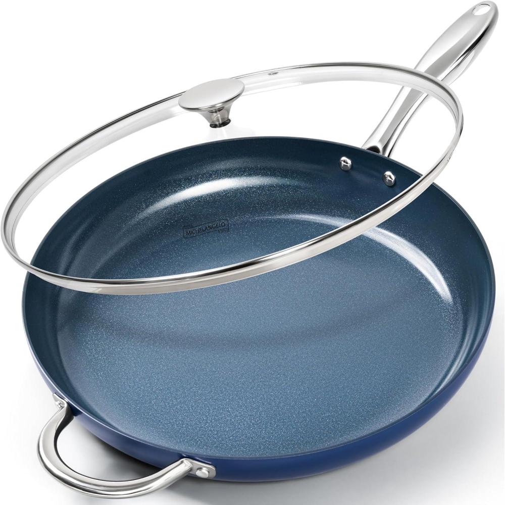 image:imageMICHELANGELO Small Frying Pan  8 Inch Nonstick Frying Pan with Lid NonToxic Omelette Pan with Stainless Handle Nonstick Skillet BlueCeramic14inch