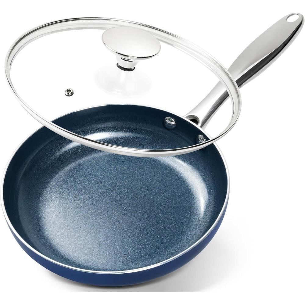 image:imageMICHELANGELO Small Frying Pan  8 Inch Nonstick Frying Pan with Lid NonToxic Omelette Pan with Stainless Handle Nonstick Skillet BlueCeramic8 Inch