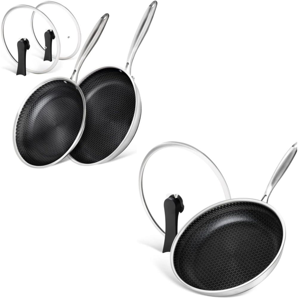 image:imageMICHELANGELO Stainless Steel Frying Pan with Lid Triply Stainless Steel 8 Inch Frying Pan with Nonstick Honeycomb Coating Small Frying Pan Steel Fry Pan with Lid Induction Compatible 895 amp 12