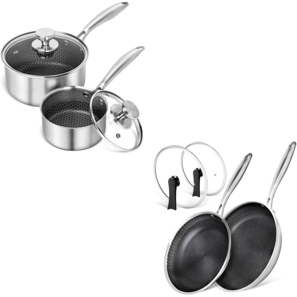 image:imageMICHELANGELO Stainless Steel Saucepan Set 1QT amp 2QT 95 amp 11 Inch Frying Pans