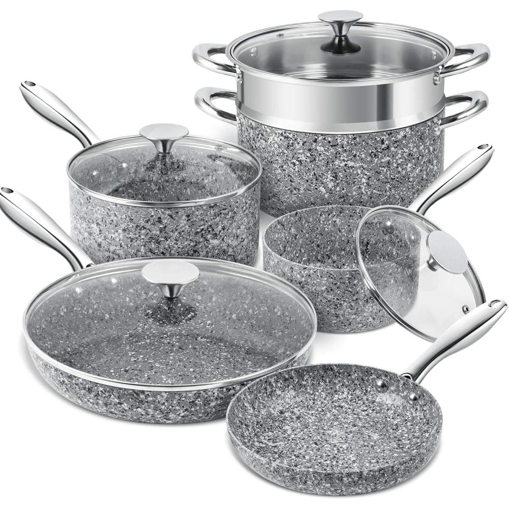 image:imageMICHELANGELO Stone Cookware Set 10 Piece Ultra Nonstick Pots and Pans Set with StoneDerived Coating Kitchen Cookware Sets Stone Cookware Sets Granite Pots and Pans 10 PieceClassic 10 Piece