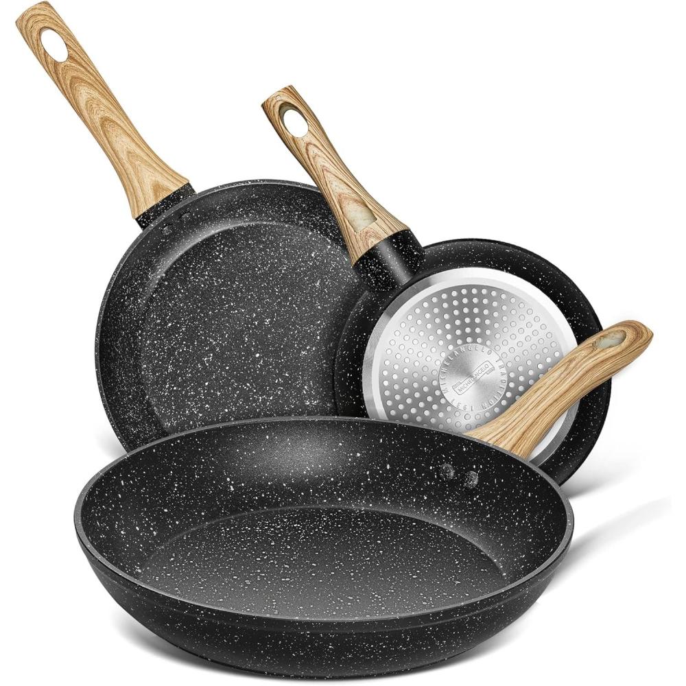 image:imageMICHELANGELO Stone Frying Pans Frying Pan Set With 100 APEO amp PFOAFree Stone Coating 89511 Nonstick Pans With Bakelite Handle Stone Skillets Set Nonstick Skillets