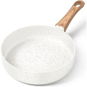 MICHELANGELO 10 Inch Frying Pan with Lid, Nonstick Frying Pan with Healthy Granite Coating, Nonstick Pan with Anti-Scald Handle, Induction Compatible(White Granite)