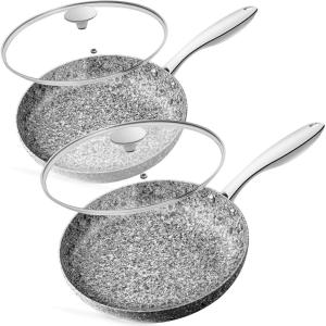 MICHELANGELO Frying Pans Set with 100% APEO & PFOA-Free Stone Non Stick Coating, Granite Skillet Set, Nonstick Skillets 3 Pcs,8/9.5/11 inch(8+10 inch)