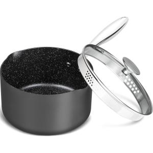MICHELANGELO Hard Anodized Saucepan Set with Lids, Nonstick Saucepan with Pour Spouts & Strainer Lid for Easy Pour, Granite Derived Coating Sauce Pot Set – 1.5QT & 2QT &3QT Induction Sauce Pans(3 Quarts)