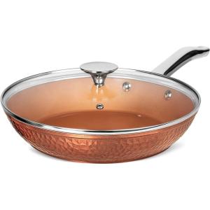 MICHELANGELO Nonstick Fry Pan With Lid, Hammered Copper Frying Pan Nonstick Skillet, 12 Inch Frying Pan Induction Compatible – Large Frying Pan 12 Inch(12 Inch)