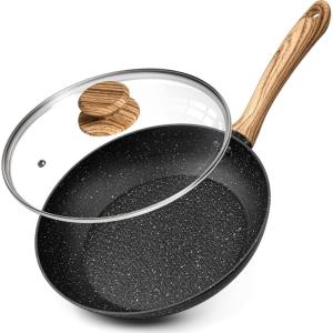MICHELANGELO Nonstick Frying Pan with Lid, 8 Inch Frying Pans Nonstick with Healthy Coating, Small Frying Pan with Stay-Cool Handle, Induction Compatible(Black Granite)