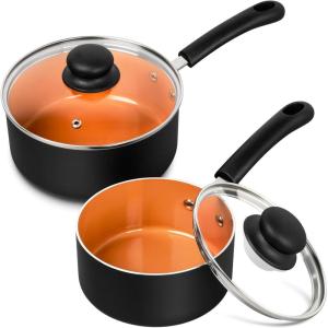 MICHELANGELO Nonstick Sauce Pan with Lid 1QT, 2QT & 3QT, Ceramic Saucepan Set, Copper Sauce pans, Non-Toxic Saucepan, Multipurpose Cooking Pots Set For Home Kitchen, Compatible induction(Copper/Black)