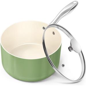 MICHELANGELO Sauce Pan with Lid, Non Stick Saucepan Set of 3-1Qt & 2Qt & 3Qt Small Pots for Cooking, Ceramic Saucepan – Non-Toxic, Scratch-Resistant, Oven Safe, Light Blue(Natural Green)
